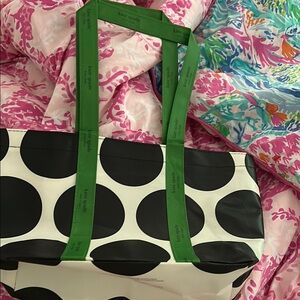 Kate Spade Black and White Tote with Green Straps